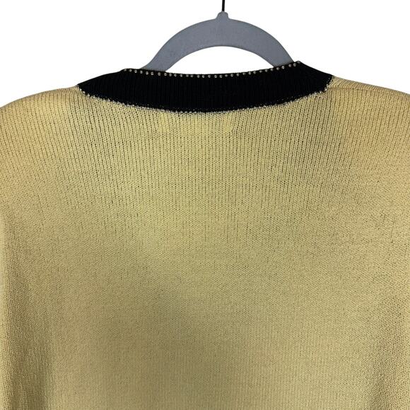 VTG JSS Knit Sweater Women M Yellow Wool Knitted Pockets Beaded Long Sleeve - Picture 6 of 15